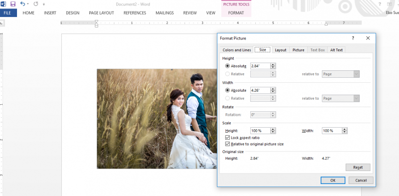 Setting ukuran foto 4r di microsoft word