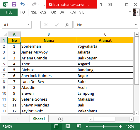 Daftar nama & alamat di Excel